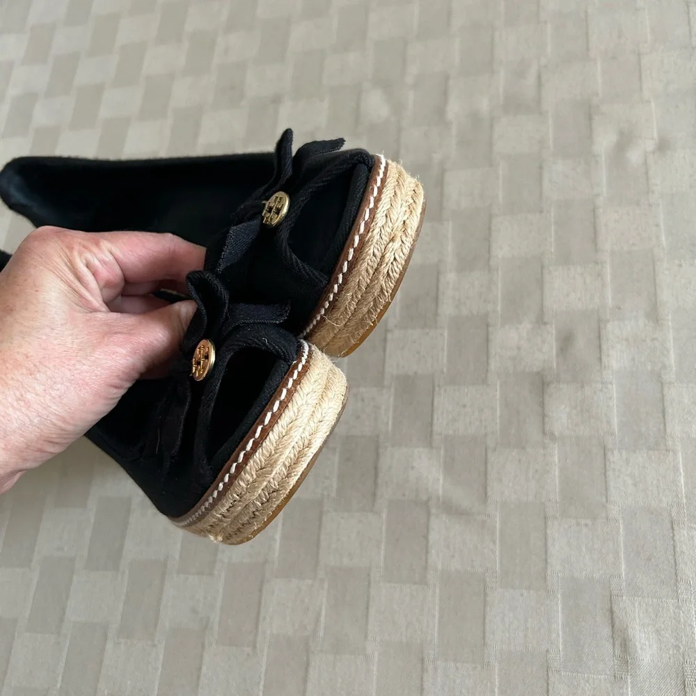Tory Burch Jackie Canvas Bow Espadrille Wedge Pumps